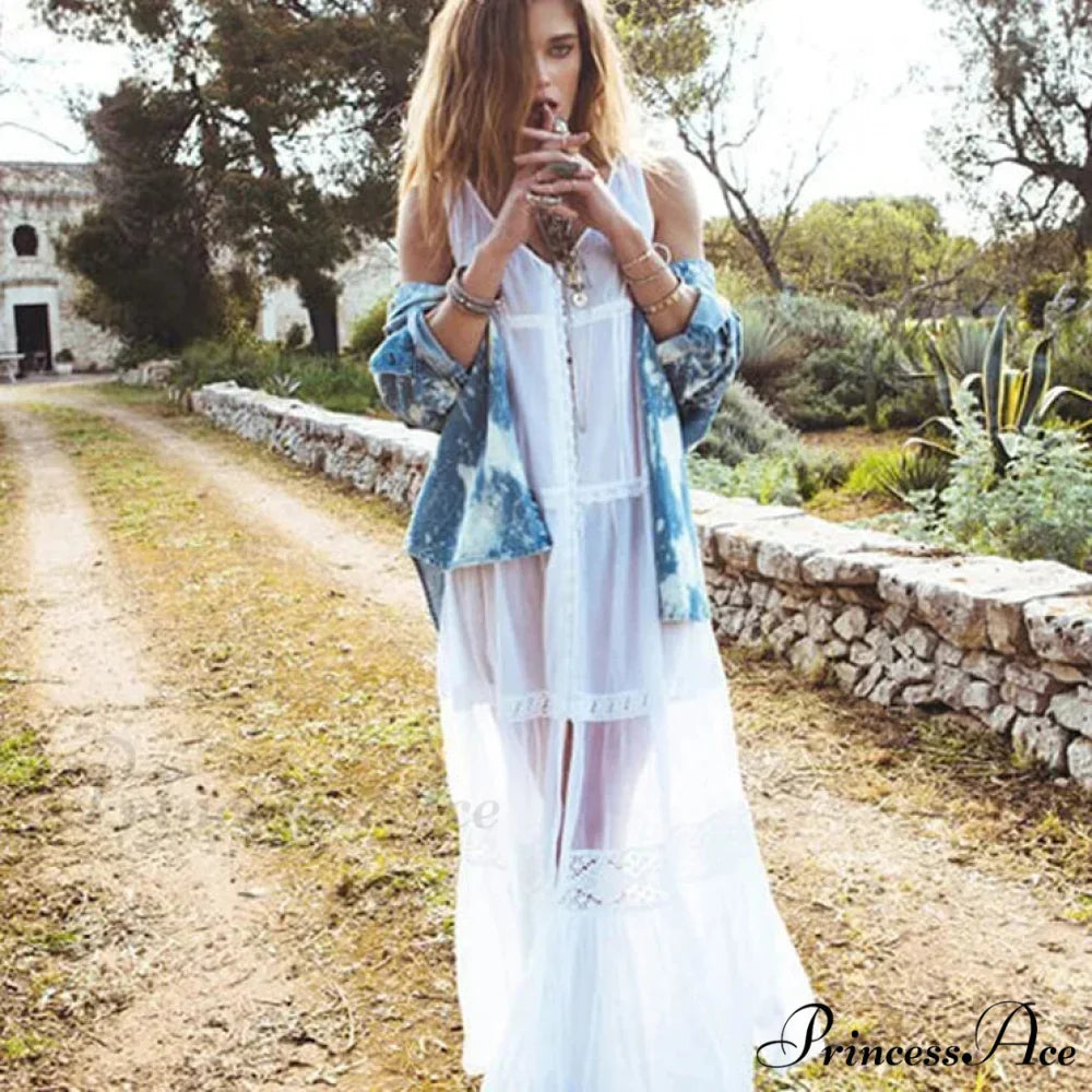 Attractive Sleeveless Plunging Neckline Tank Maxi Dress Cotton Long Summer Dress bohodress-250126