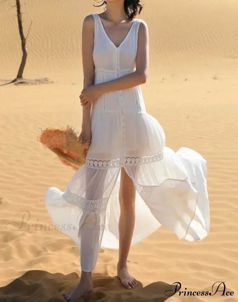 Attractive Sleeveless Plunging Neckline Tank Maxi Dress Cotton Long Summer Dress bohodress-250126