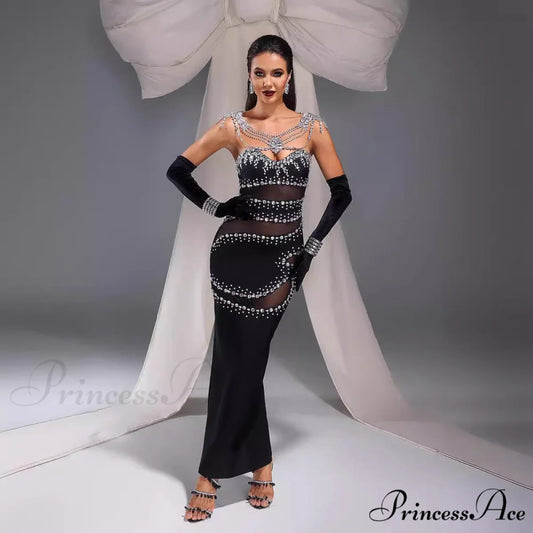 Attractive Sparkling Bodycon Bandage Dress Celebration Prom Dress black / XS promdress-250223
