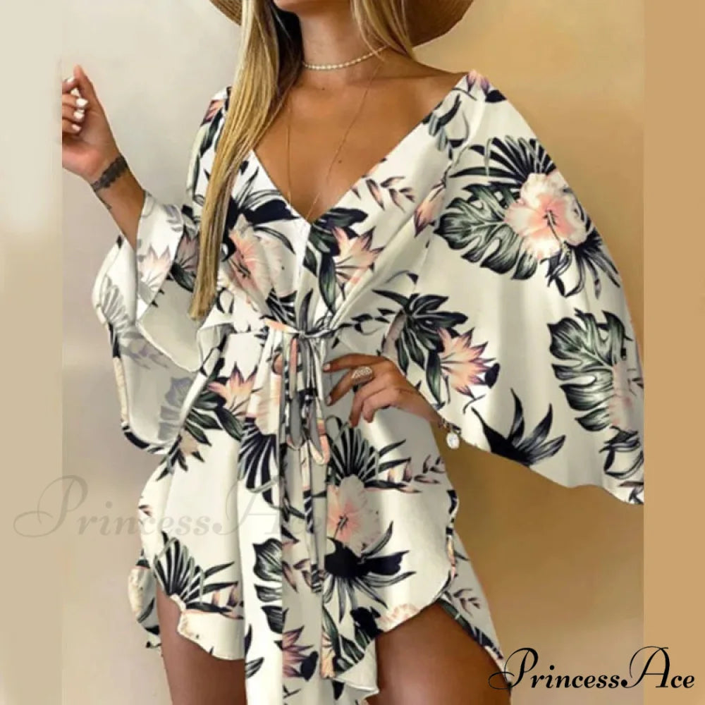 Attractive V-neck Bat Sleeve Bohemian Floral Beach Sundress Black / S oldfloraldress-250126