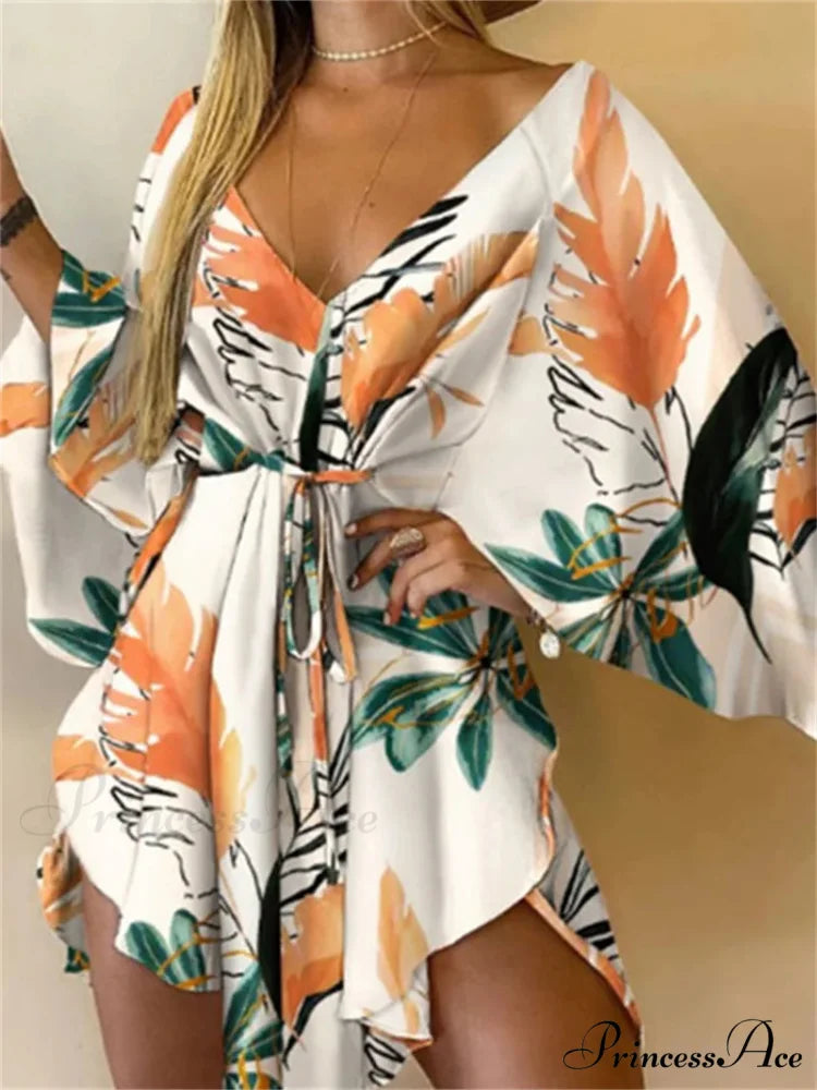 Attractive V-neck Bat Sleeve Bohemian Floral Beach Sundress oldfloraldress-250126