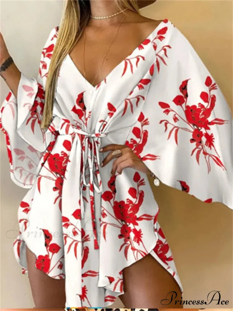 Attractive V-neck Bat Sleeve Bohemian Floral Beach Sundress oldfloraldress-250126