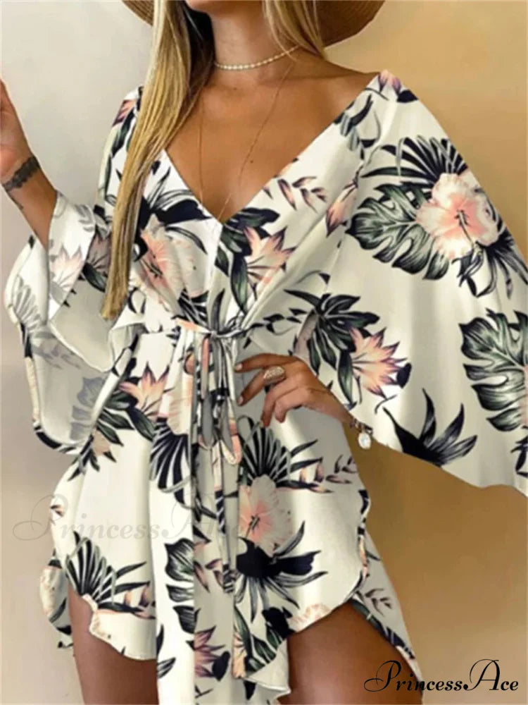 Attractive V-neck Bat Sleeve Bohemian Floral Beach Sundress oldfloraldress-250126