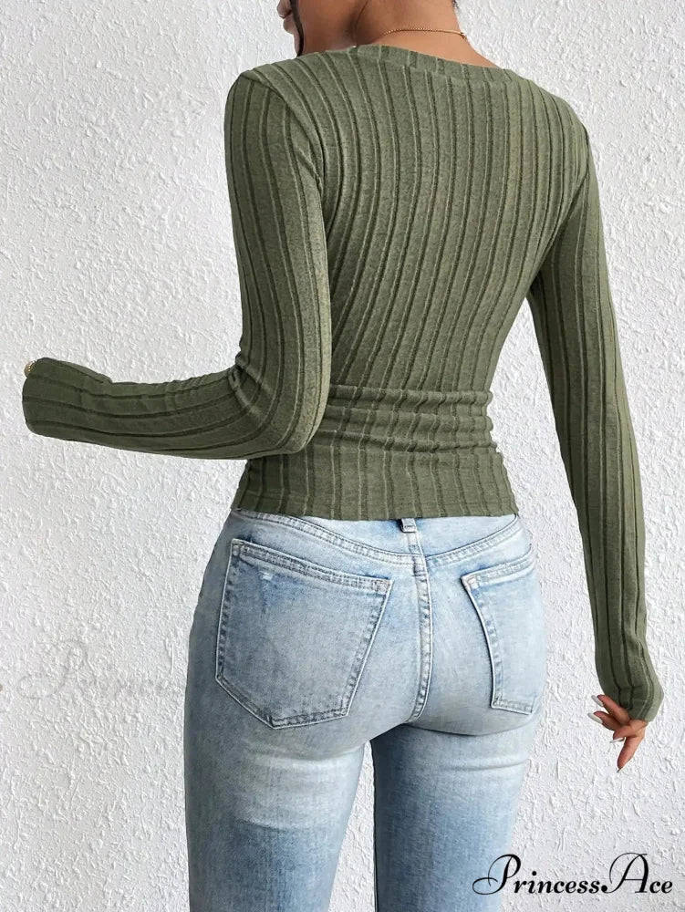 Attractive V-Neck Premium Spice Sweater Knitted Top Women knittop-250126