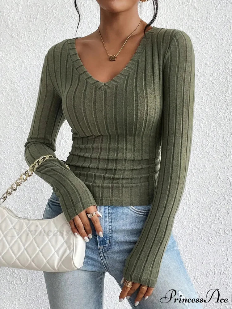 Attractive V-Neck Premium Spice Sweater Knitted Top Women knittop-250126