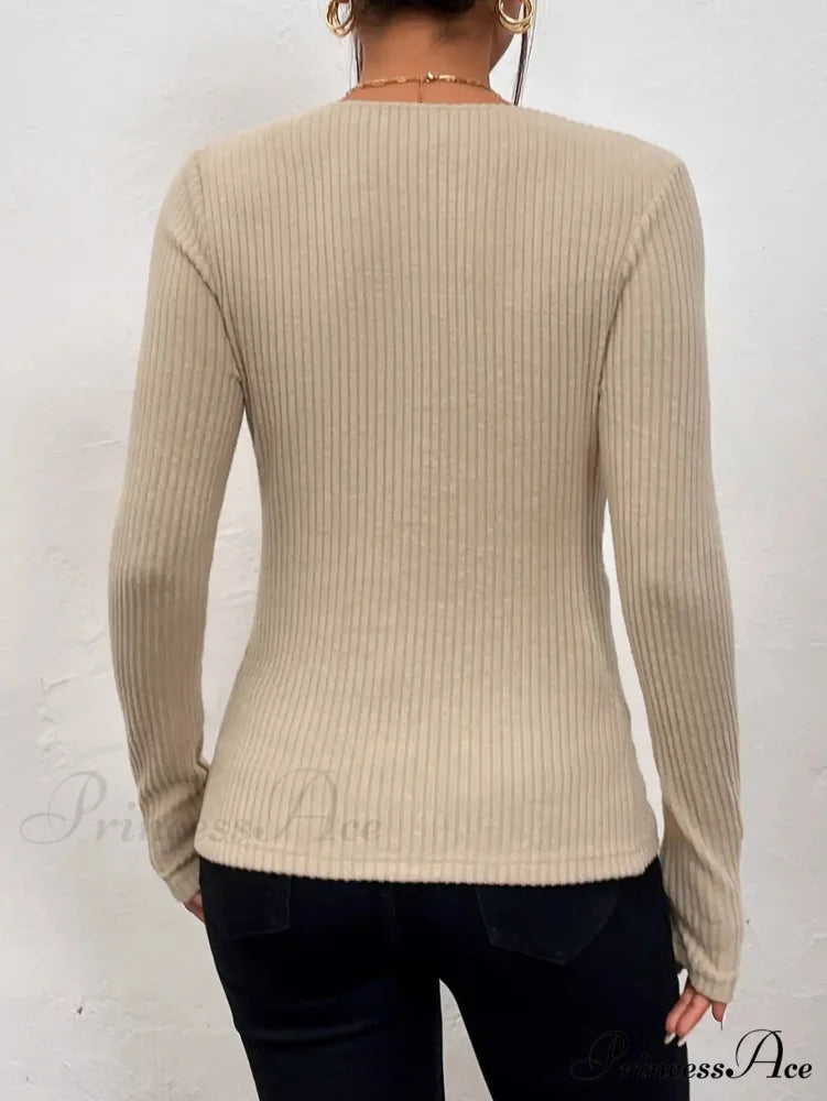 Attractive V-Neck Ruffled Tied Long Sleeve Knitted Top Women knittop-250126