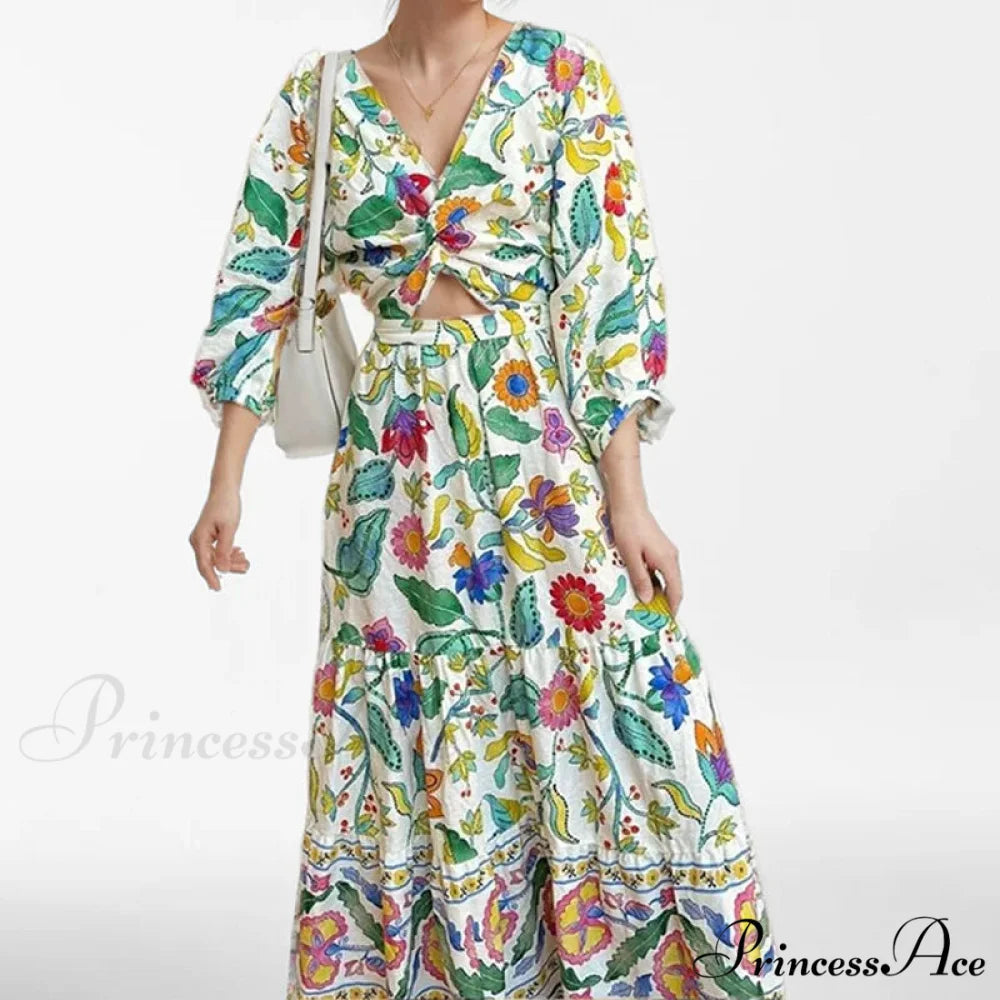 Attractive Waist Tightening Floral Dress Lavender / S oldfloraldress-250126