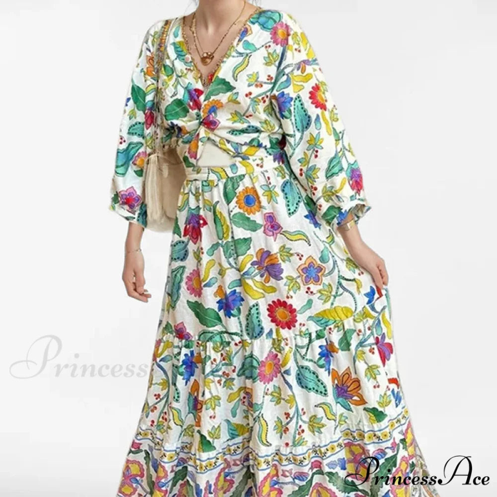 Attractive Waist Tightening Floral Dress oldfloraldress-250126