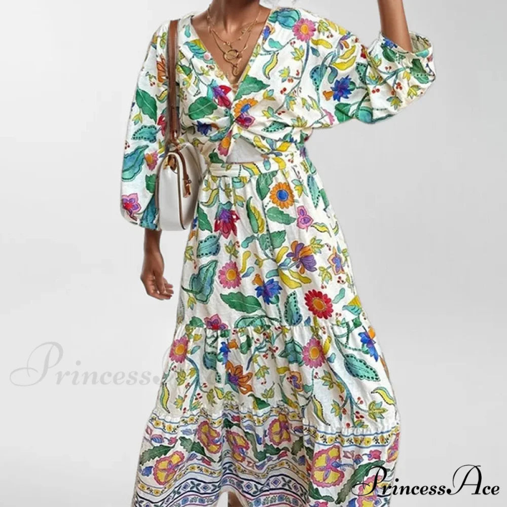 Attractive Waist Tightening Floral Dress oldfloraldress-250126