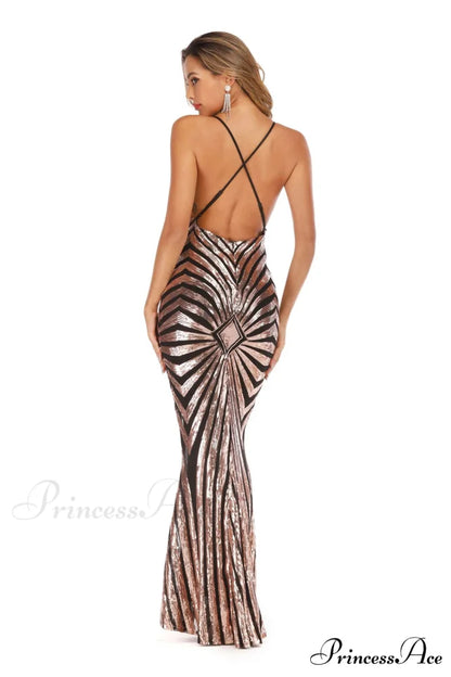 Aubrie Formal Stylish Sequin Scroll Dress