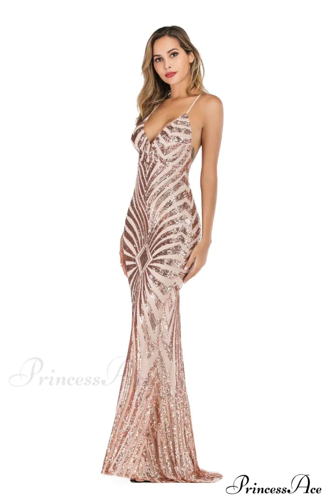 Aubrie Formal Stylish Sequin Scroll Dress CHAMPGNE / S