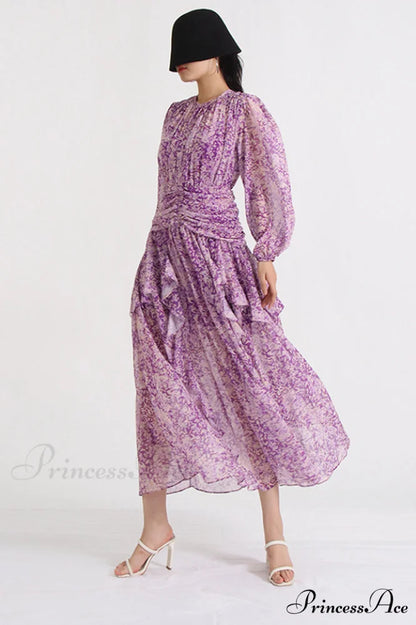 Aurier Round Neck Charming Balloon Sleeve Maxi Dress