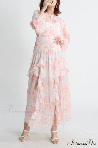 Aurier Round Neck Charming Balloon Sleeve Maxi Dress