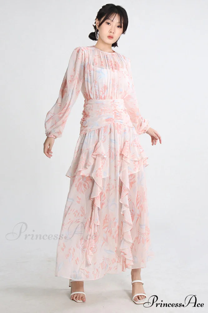 Aurier Round Neck Charming Balloon Sleeve Maxi Dress S / Faye Print