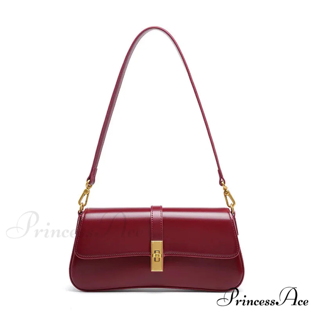 Authentic Leather French Bread Shoulder Purse wine red shoulder-250126