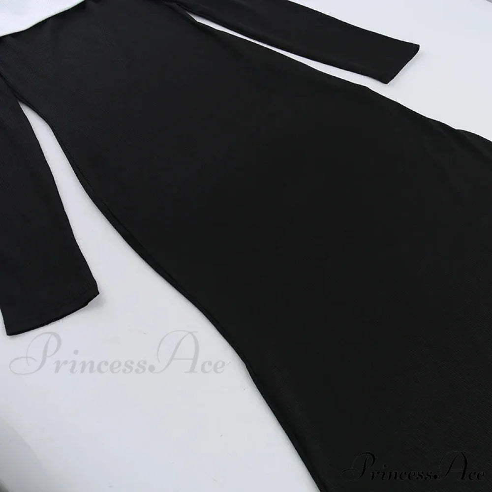 Autumn Club Neck Backless Patchwork Sexy Elegant Long Sleeve High Waist Midi Party Bodycon Dress