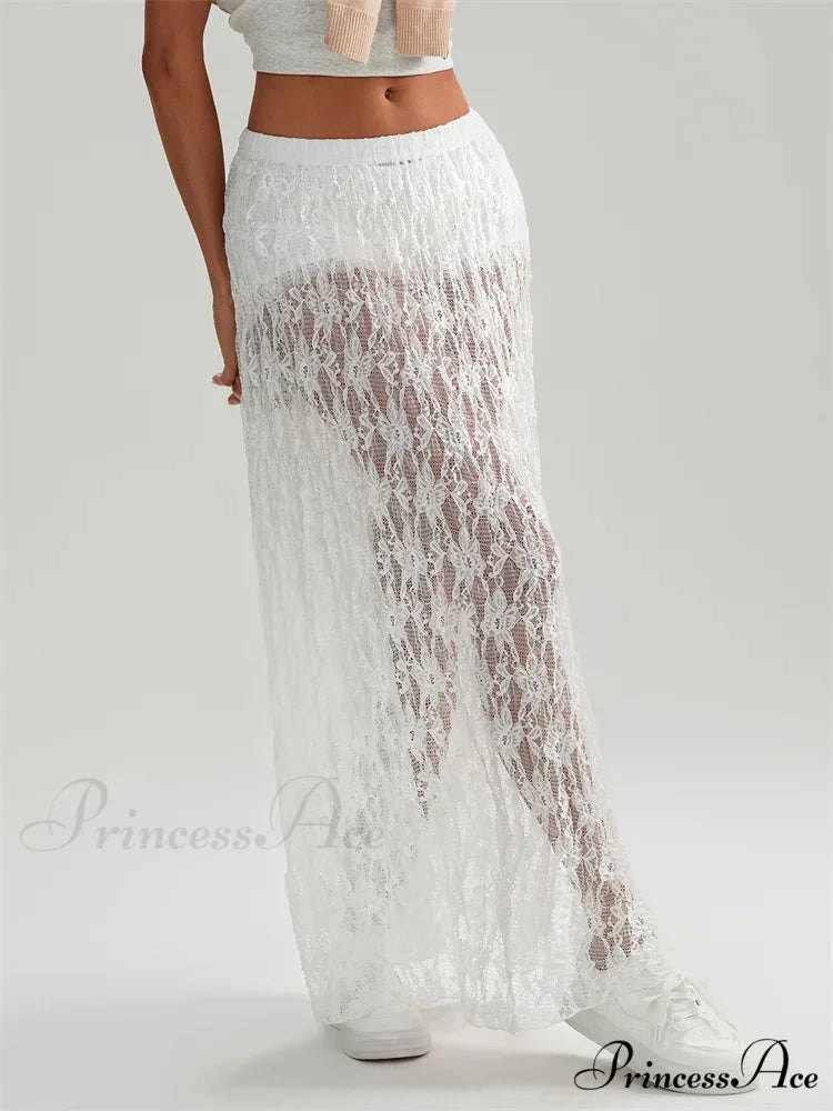 Autumn Extended Maxi Skirt Stretchy Waistband Lace Floral Informal Skirt skirt-250126