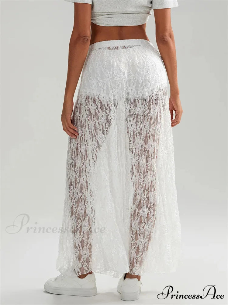 Autumn Extended Maxi Skirt Stretchy Waistband Lace Floral Informal Skirt skirt-250126