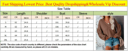 Autumn Knit V-Neck Long Lantern Sleeve Casual Sweater