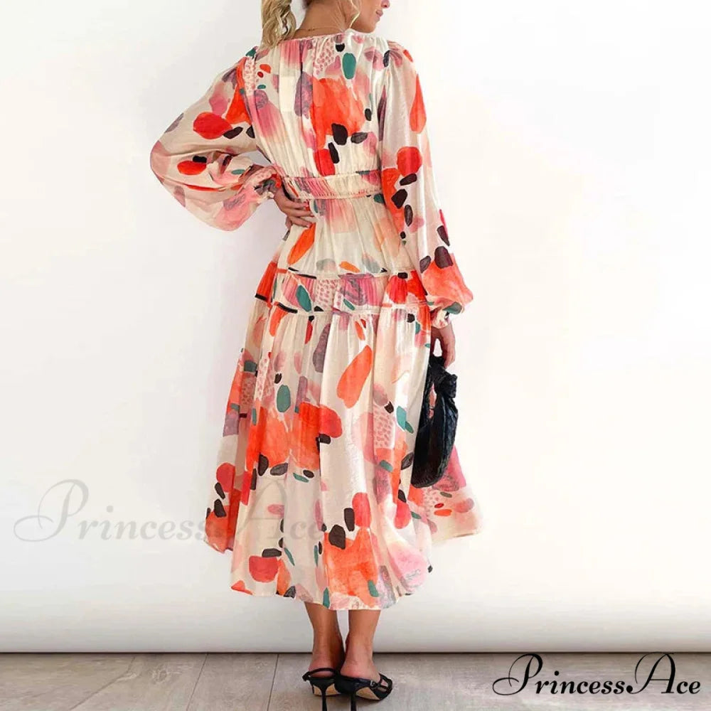 Autumn Long Sleeved Pleated Maxi Dress Boho Dress