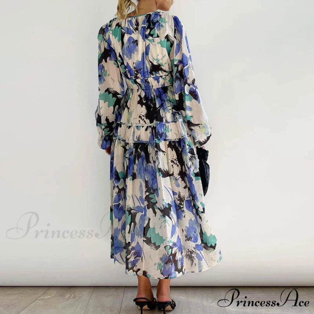 Autumn Long Sleeved Pleated Maxi Dress Boho Dress