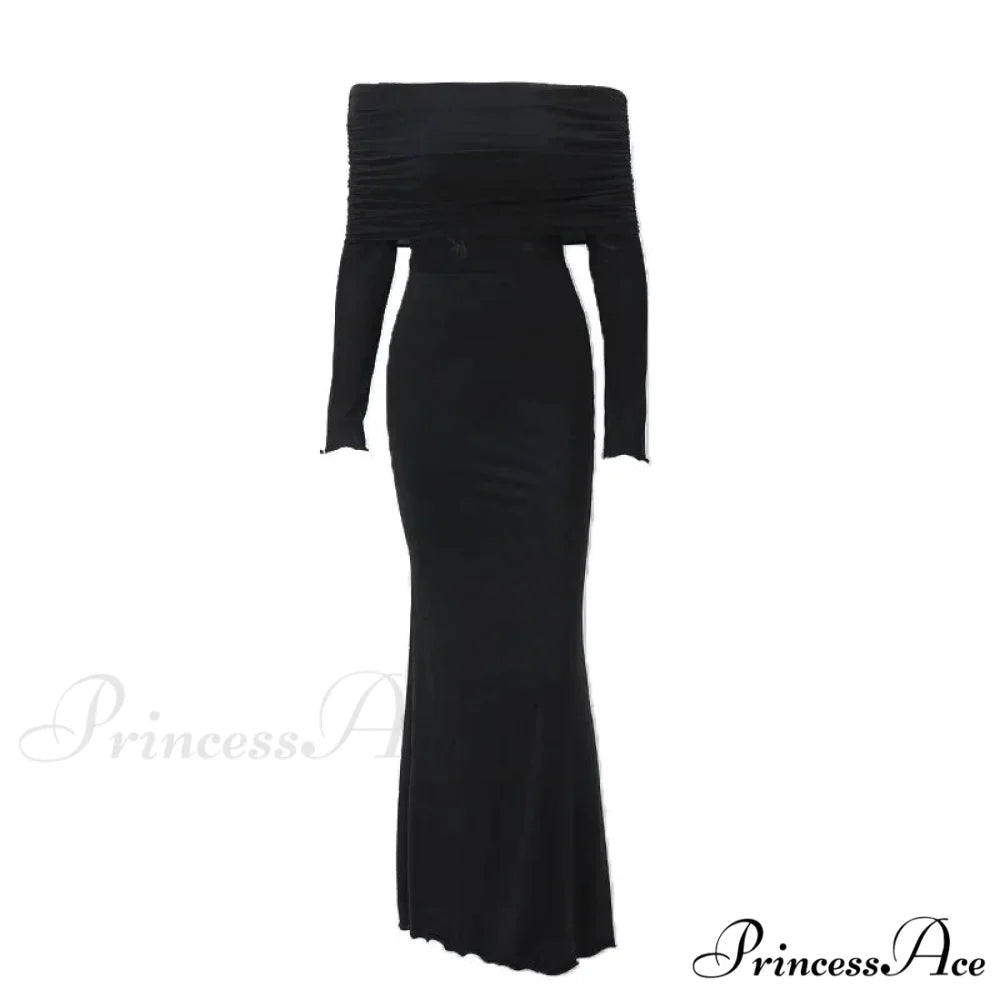 Autumn Sexy Strapless Black Lace Patchwork Long Streetwear Club Long Bodycon Dress