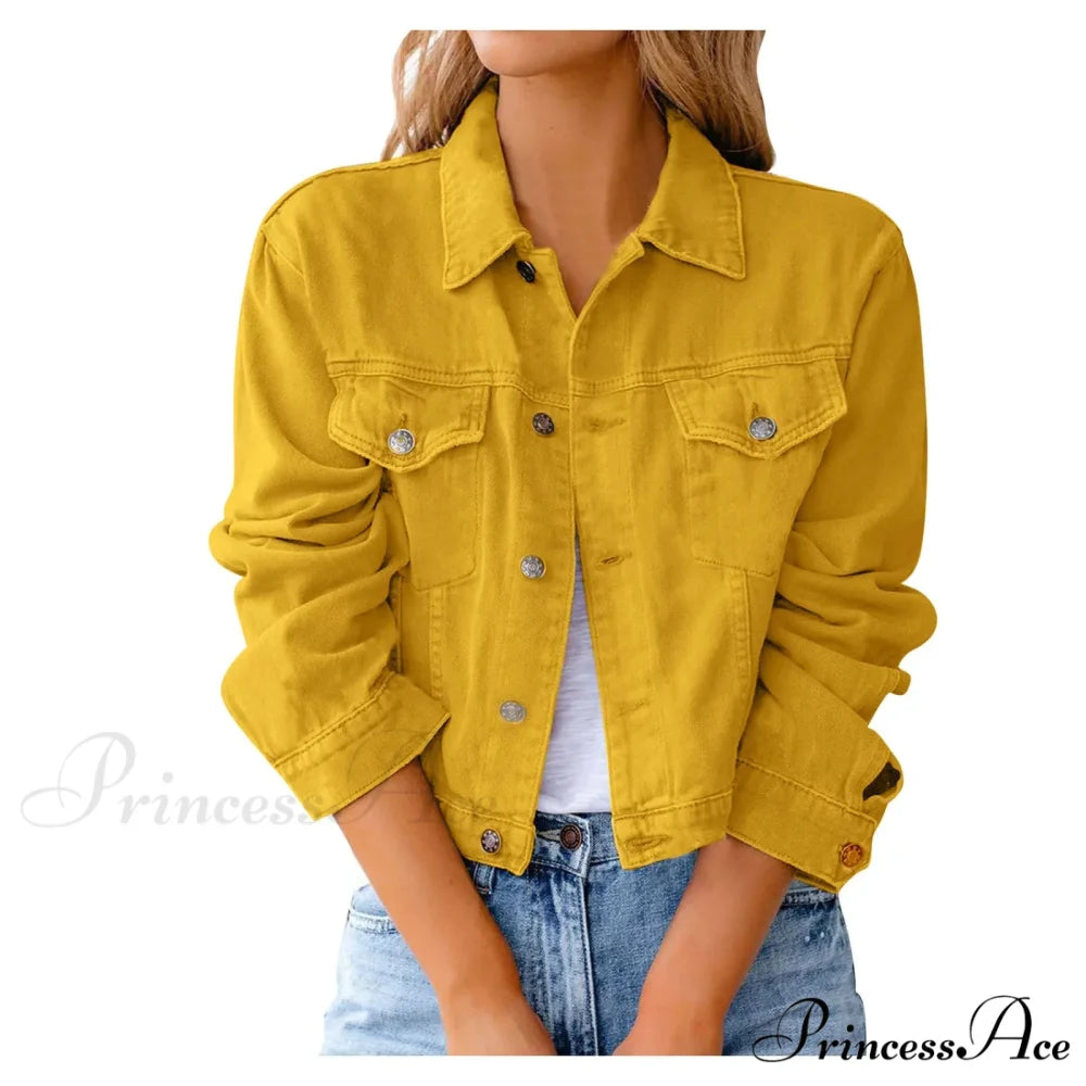 Autumn Short Slim Jeans Long Sleeve Lapel Pocket Chic Stylish Elegant Fashionable Denim Overcoat Winter Woman Jacket