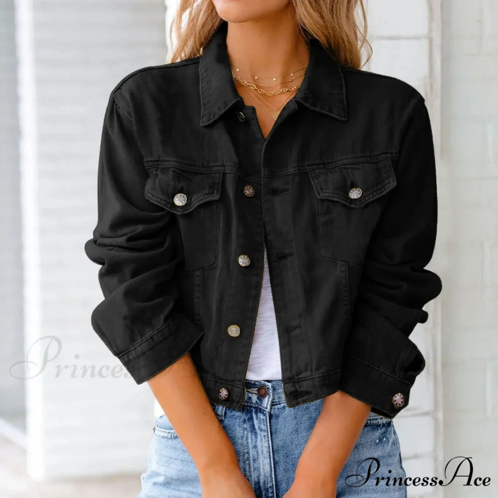 Autumn Short Slim Jeans Long Sleeve Lapel Pocket Chic Stylish Elegant Fashionable Denim Overcoat Winter Woman Jacket