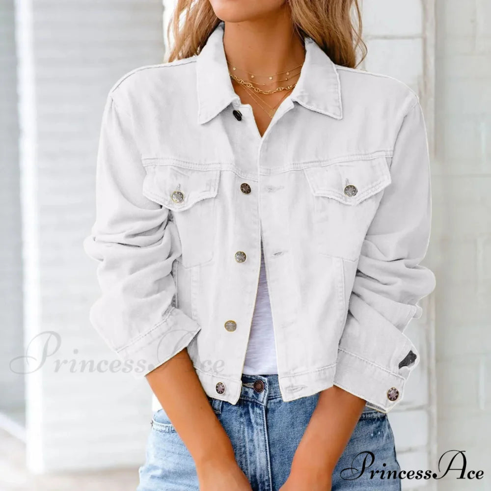 Autumn Short Slim Jeans Long Sleeve Lapel Pocket Chic Stylish Elegant Fashionable Denim Overcoat Winter Woman Jacket