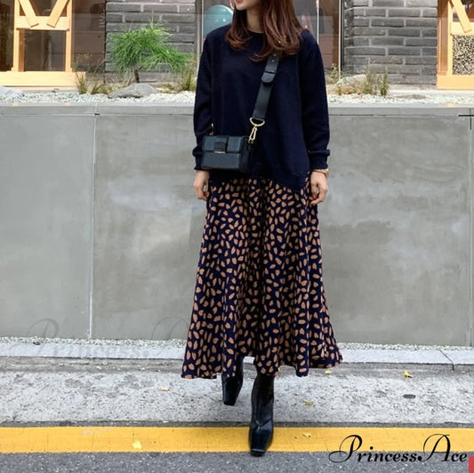 Autumn Size Gown Two Fake Gown Design Patchwork Piece T-Shirt Long Robe Arm Plus Women XL-5XL D08108R Blue A / XL