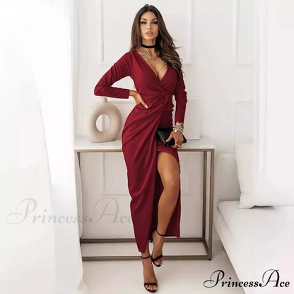Autumn Slim Front Split Sexy Christmas Party Dress