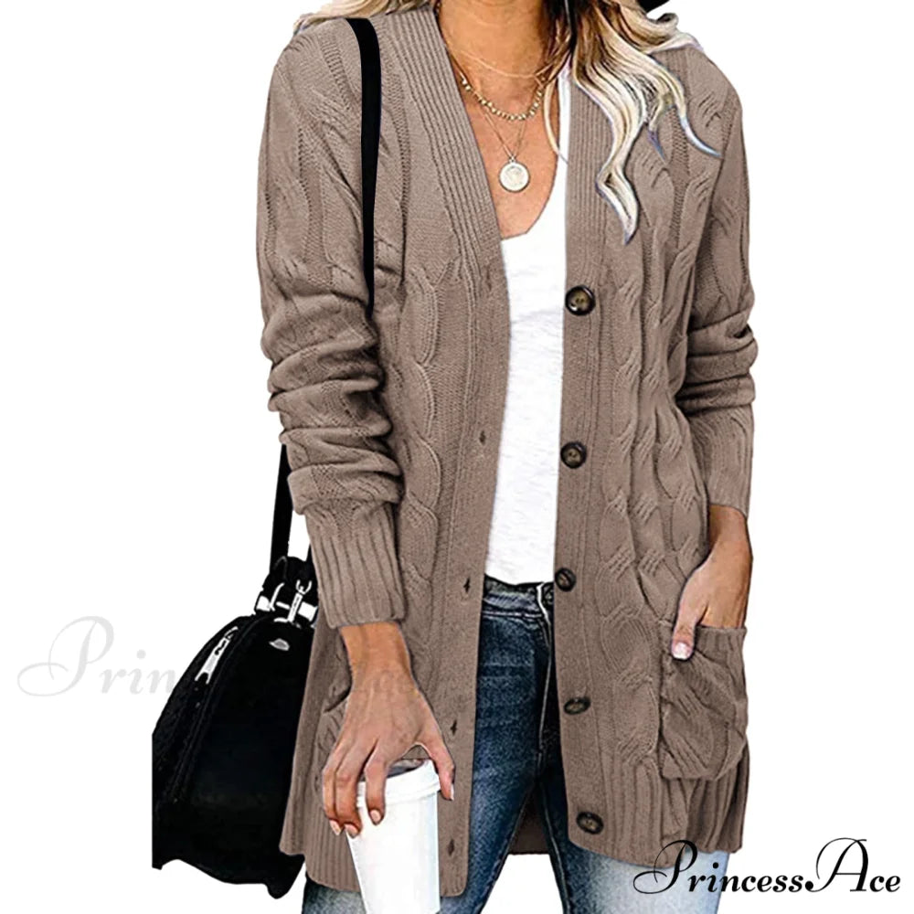 Autumn Solid Color Knitted Cardigan Cardigans Pink / S