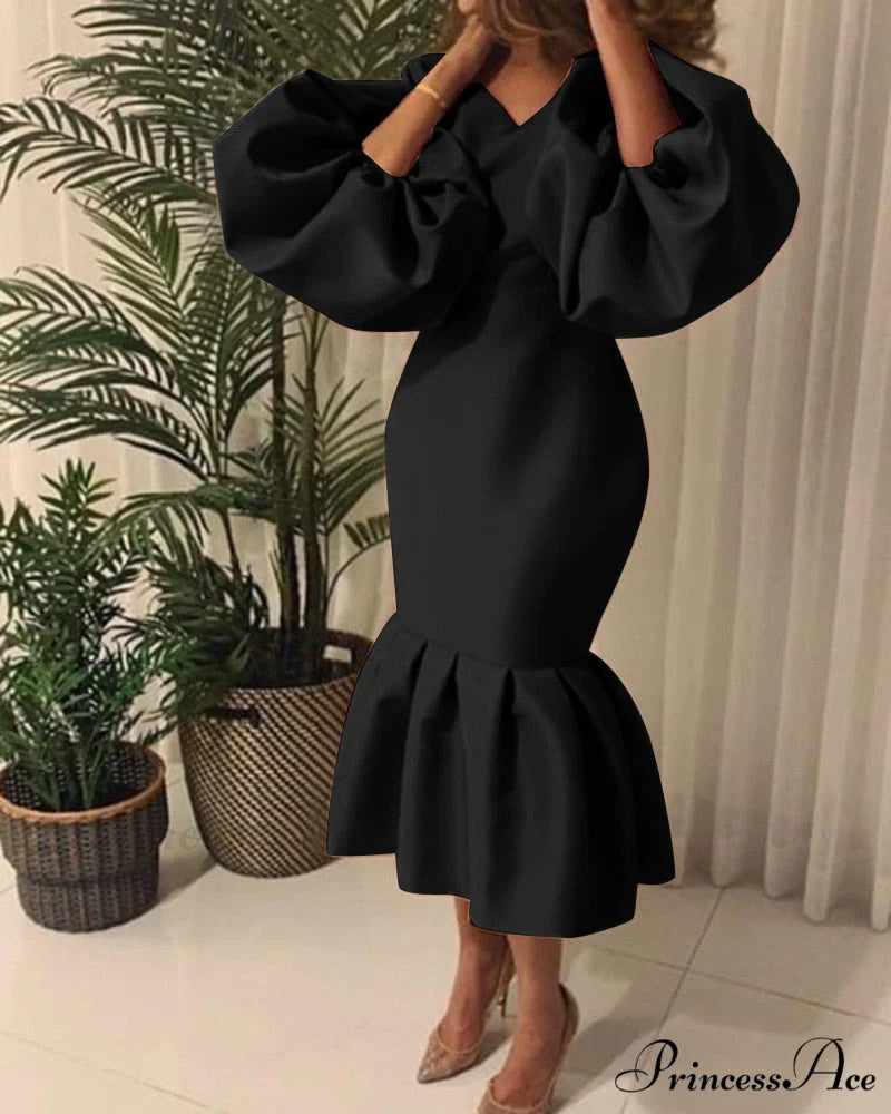 Autumn Spring Occasion Female V Neck Event BerryBetty Gown African Puff Sexy Bodycon Women Fashion Robes Sleeves Party