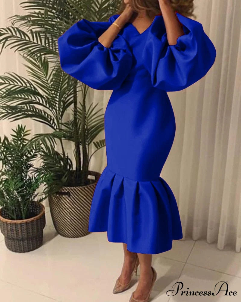 Autumn Spring Occasion Female V Neck Event BerryBetty Gown African Puff Sexy Bodycon Women Fashion Robes Sleeves Party