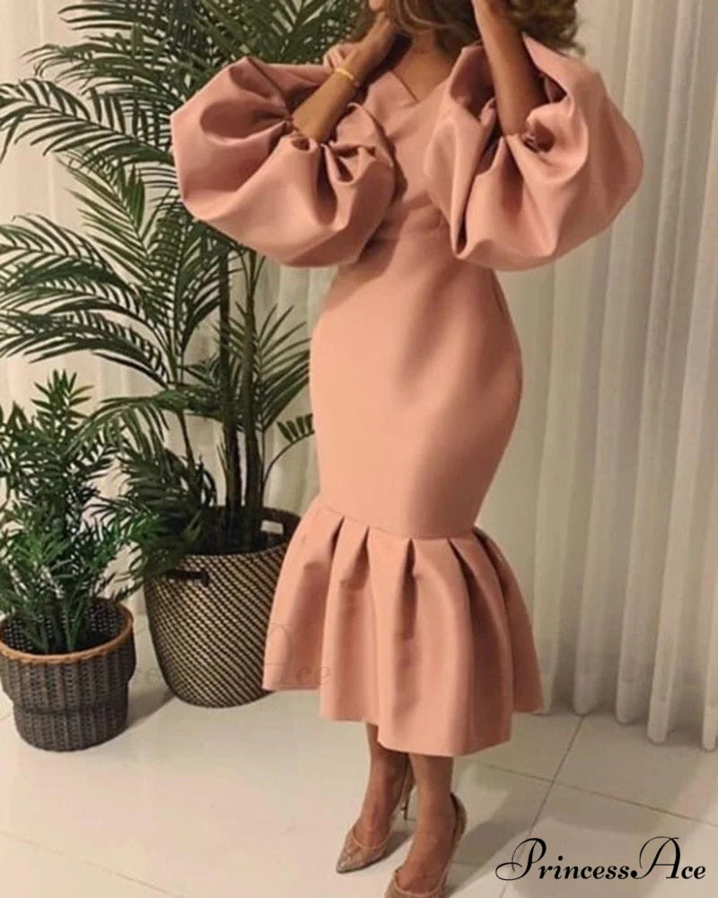 Autumn Spring Occasion Female V Neck Event BerryBetty Gown African Puff Sexy Bodycon Women Fashion Robes Sleeves Party
