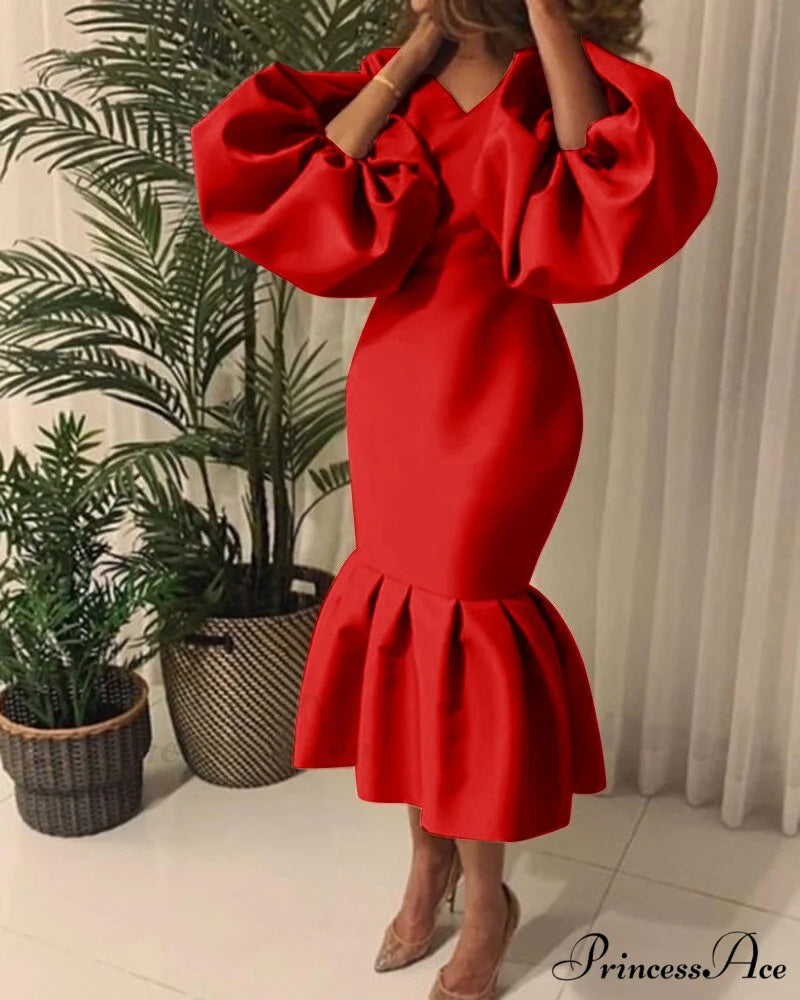 Autumn Spring Occasion Female V Neck Event BerryBetty Gown African Puff Sexy Bodycon Women Fashion Robes Sleeves Party