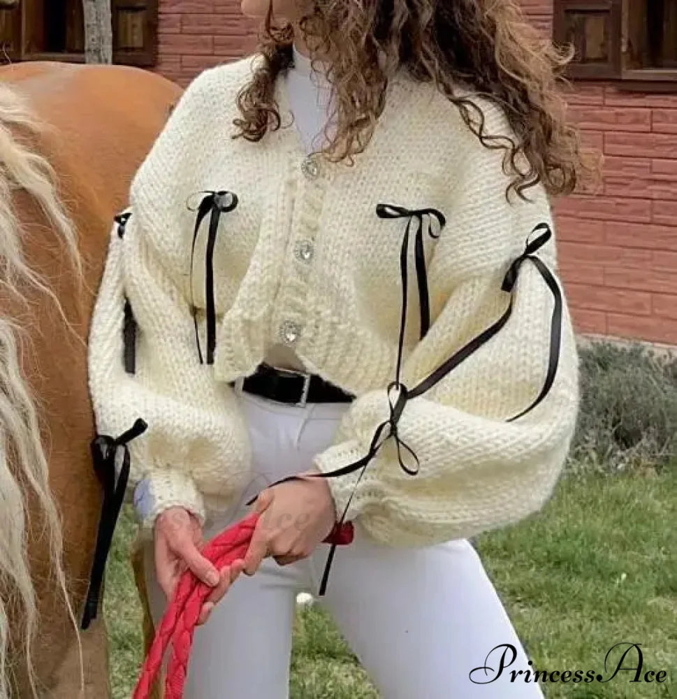 Autumn Sweater 3D Bow Cardigan white1 / S