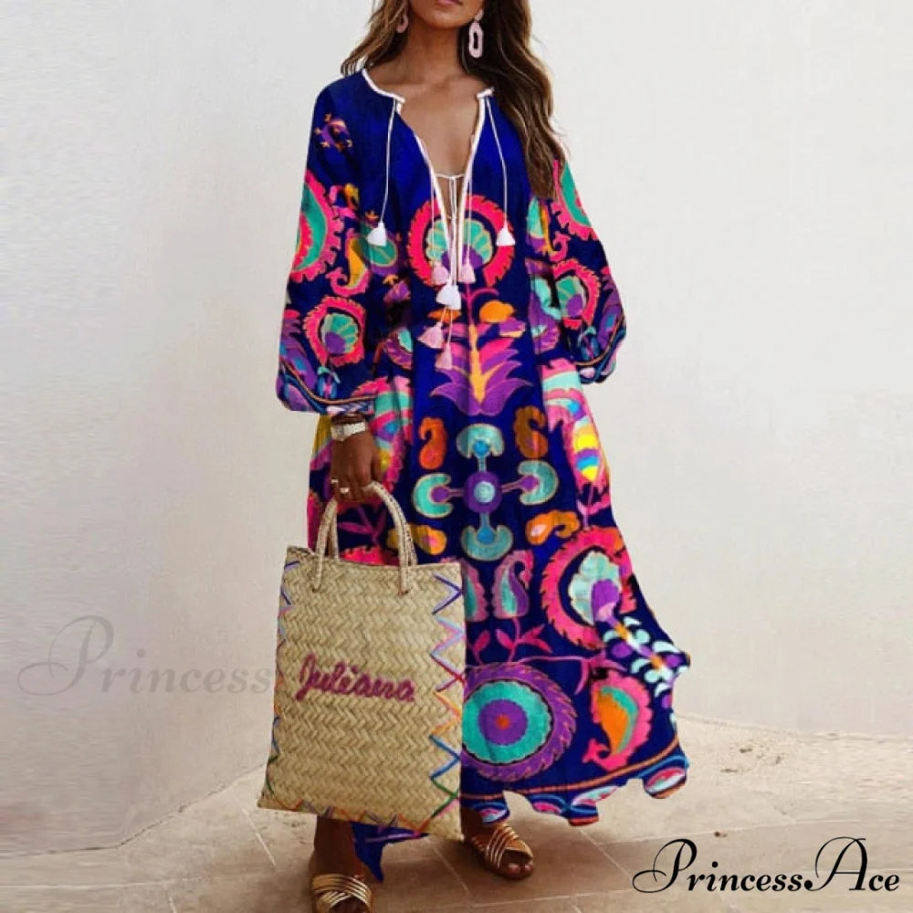 Autumn Vintage Long Lantern Sleeve Ladies Dresses purple / S