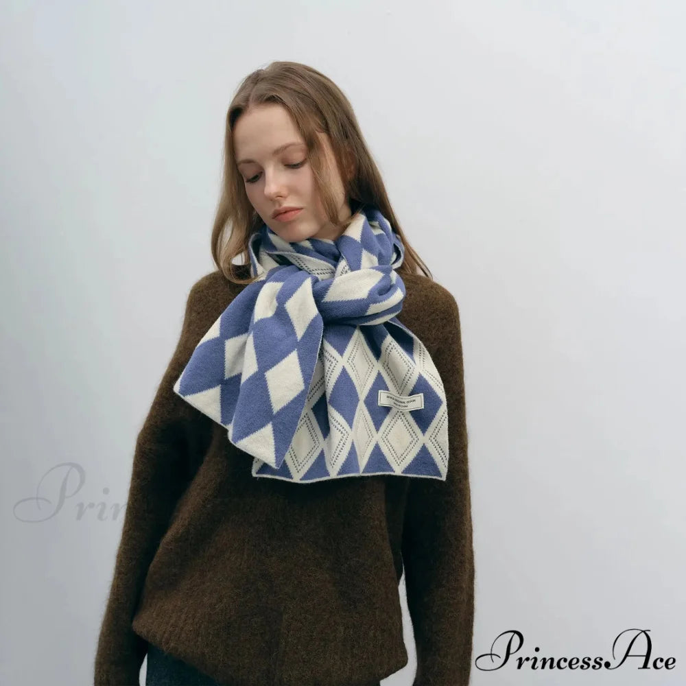 Autumn Winter Cashmere Two Color Shawl Scarf for Women blue and white / L184CM W31CM