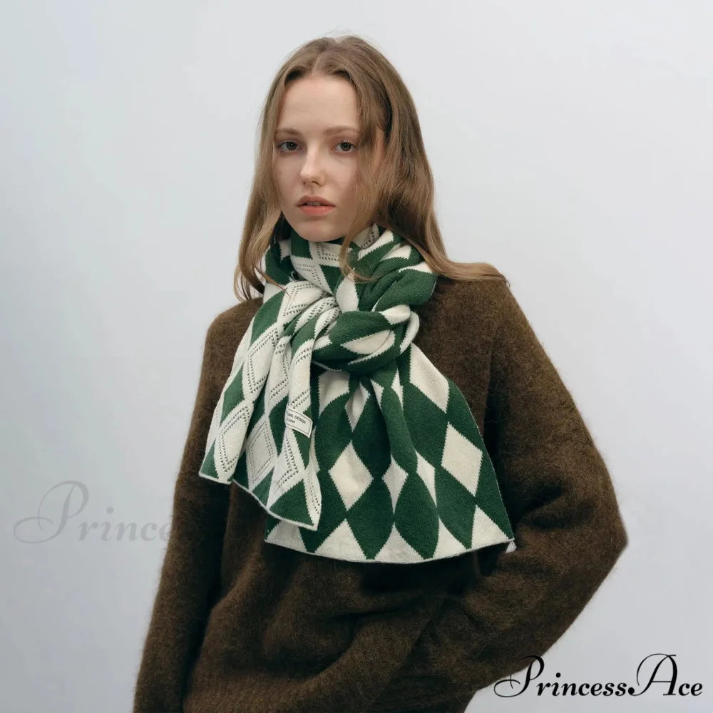 Autumn Winter Cashmere Two Color Shawl Scarf for Women green and white / L184CM W31CM
