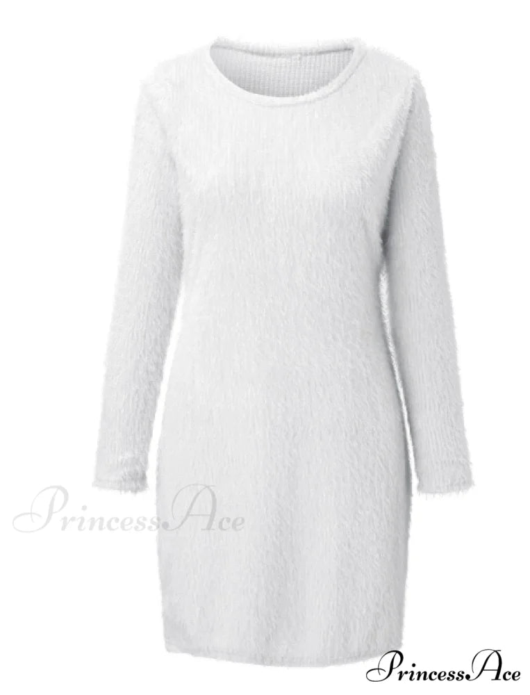 Autumn Winter Knit Dress with Turtleneck and Long Sleeves L / RED