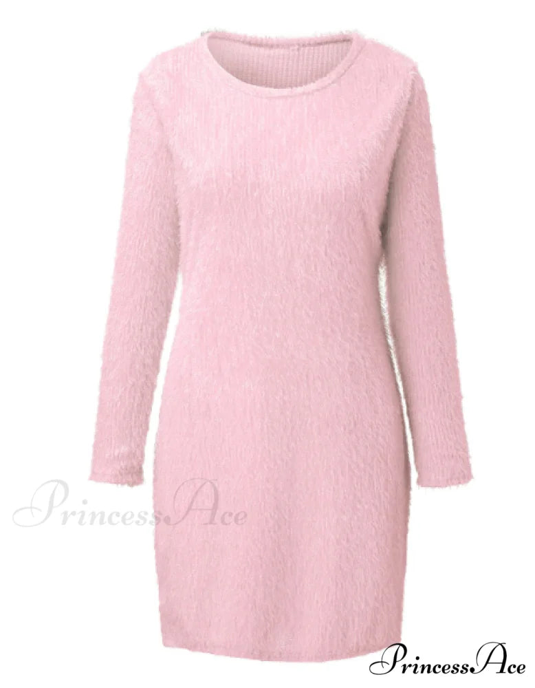 Autumn Winter Knit Dress with Turtleneck and Long Sleeves M / WHITE