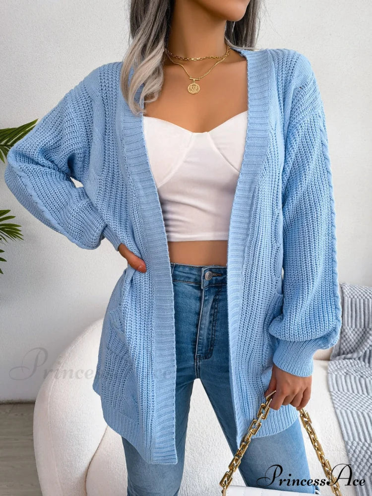 Autumn Winter Knitted Women Cardigan Sky Blue / S