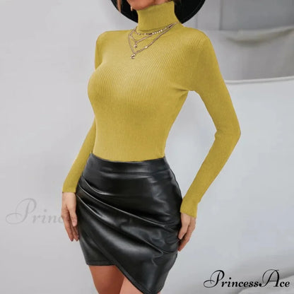 Autumn Winter Slim Fit TurtleNeck Pullover Jumper Knitted Christmas Sweater Yellow / S