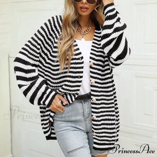 Autumn Winter Warm Casual Knitted Long Sleeve Cardigan Christmas Sweater Black / S