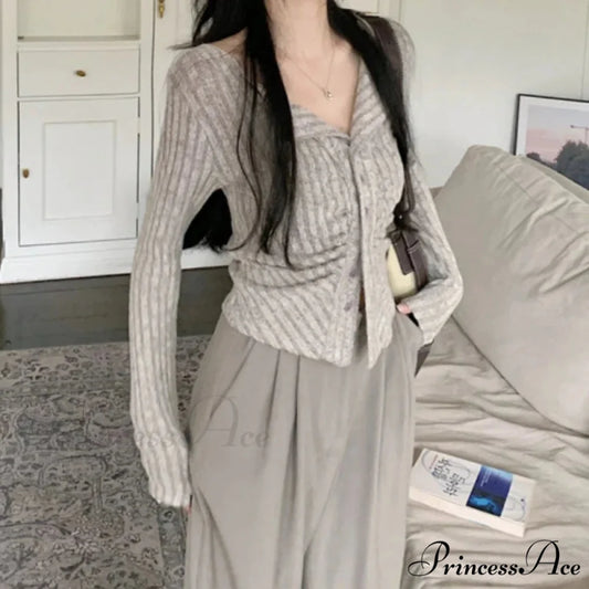 Autumn Y2k Knit V Lapel Long Sleeve Vintage Korean Cardigan