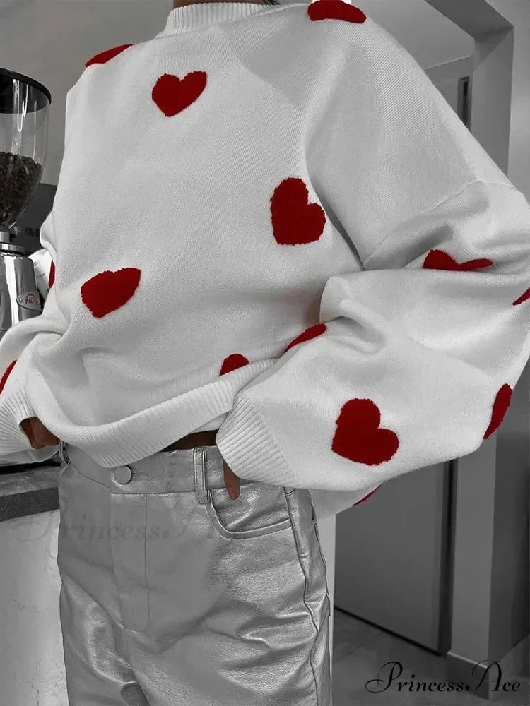 Autumnal Oversized Cozy Heart-printed Casual Comfortable Thickened Long Sleeve Warm Sweater