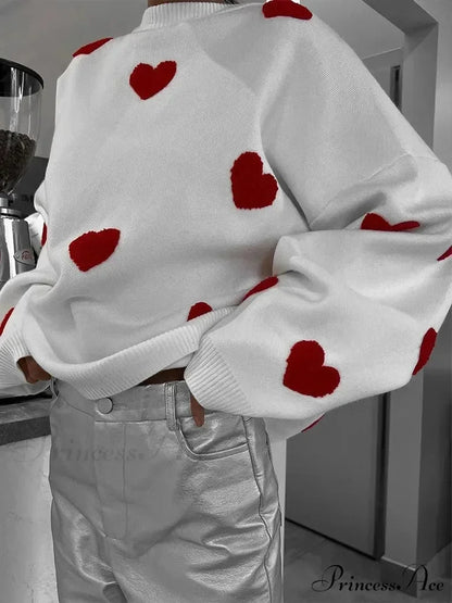 Autumnal Oversized Cozy Heart-printed Casual Comfortable Thickened Long Sleeve Warm Sweater