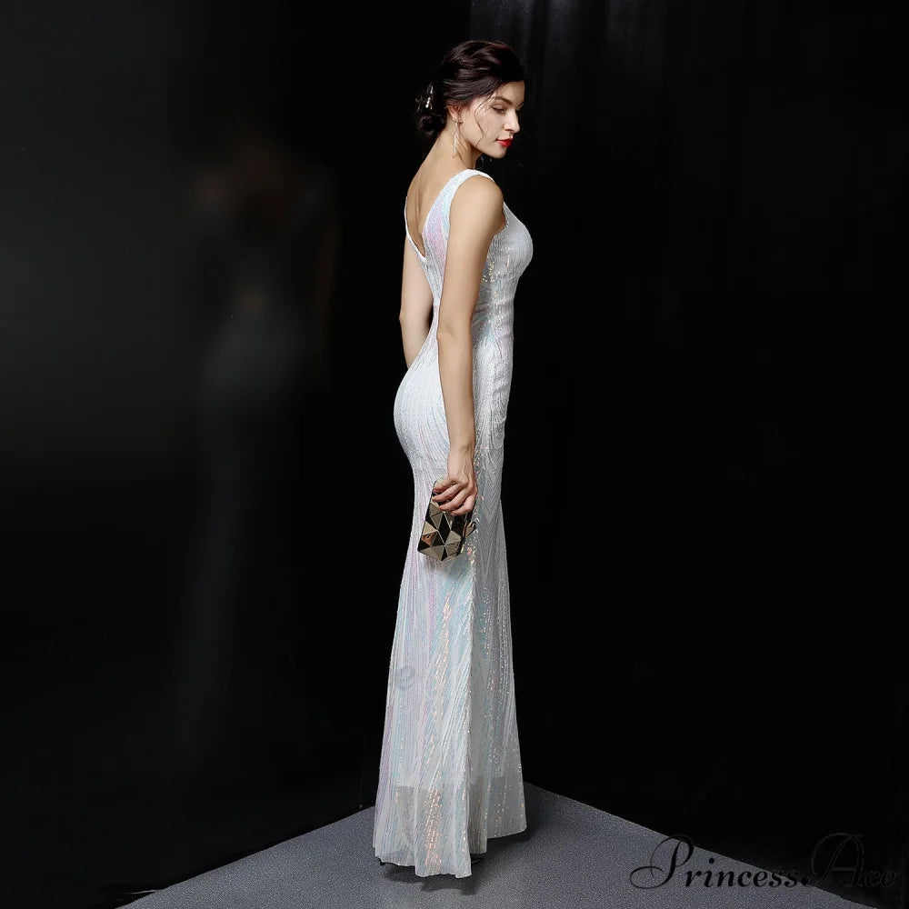 Ava Colorful Stylish Sequin Formal Dress WHITE / XS
