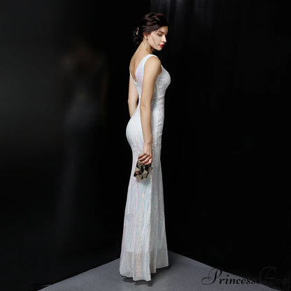 Ava Colorful Stylish Sequin Formal Dress WHITE / XS